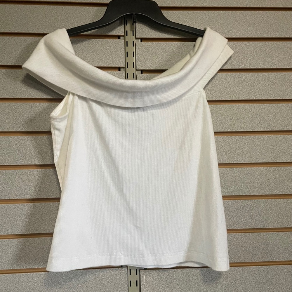 Rafaella Womens White Ribbed Knit Off The Shoulder Sleeveless Top